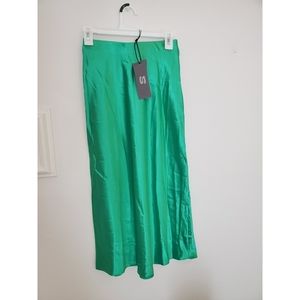 Green Satin Midi Skirt